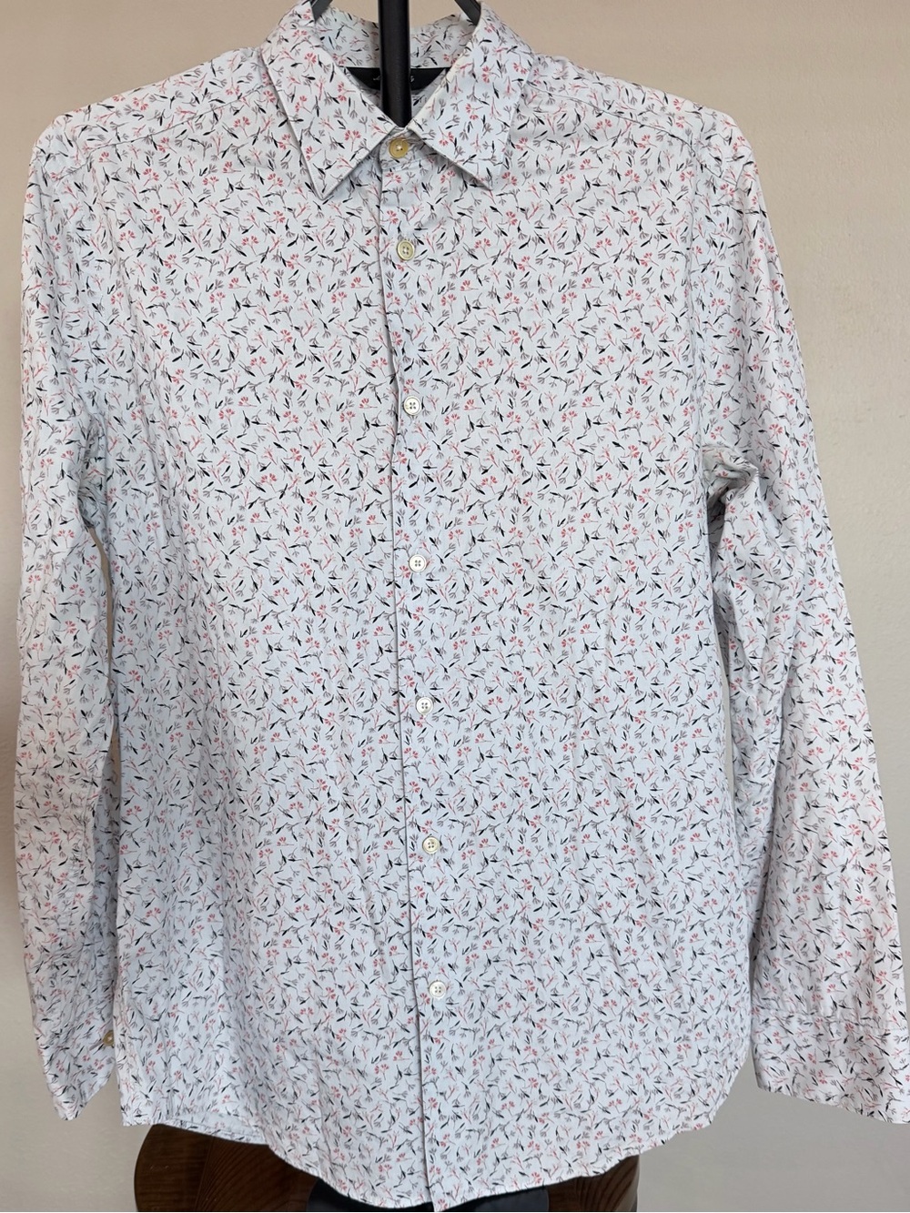 Paul Smith London White Dress Shirt with Red and Green Floral Print